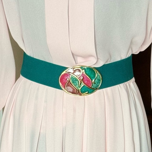 Vintage‎ Nan Lewis Green Stretch Belt - Picture 1 of 11